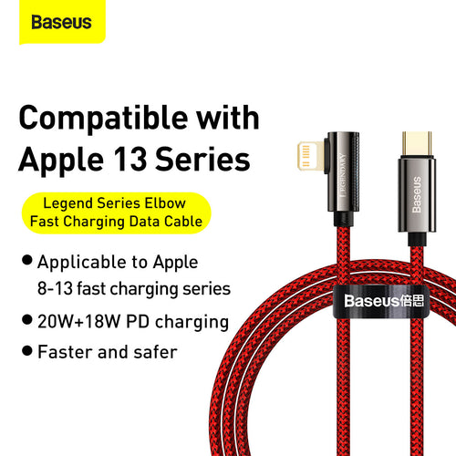 Baseus Legend Mobile Game Elbow  USB Type-C to Lightning Fast Charging Data Cable - 20W, 3FT/1M, Red (CACS000209)
